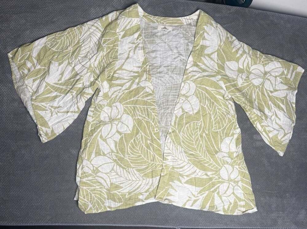 Rip Curl Green Tropical Leaf Print Open Front Kimono Size S 1188